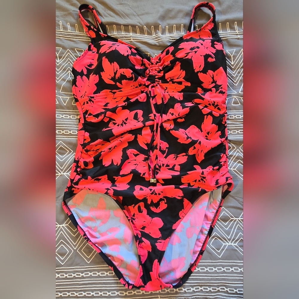 Aqua Green Floral One Piece Bathing Suit Size XL